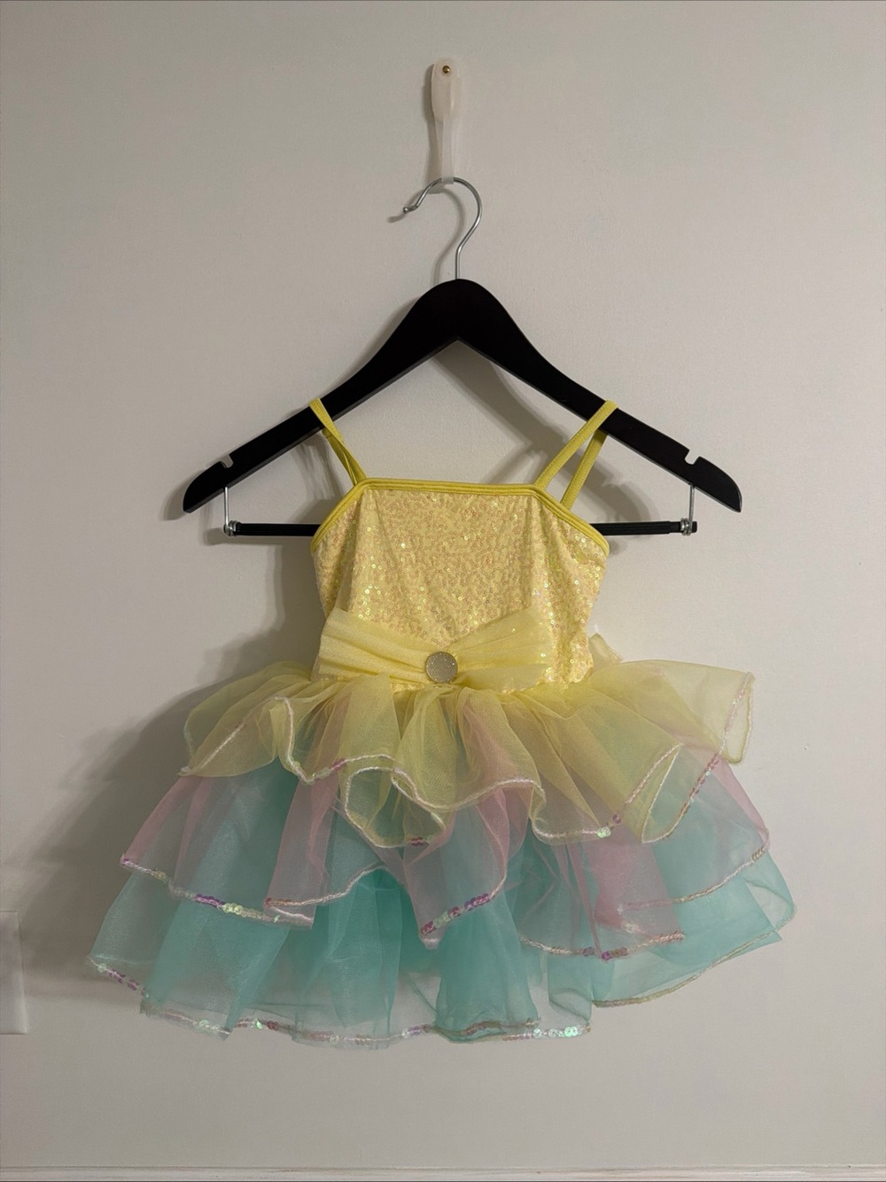 Yellow Sequin Tutu Dress with Pastel Ruffle Skirt for Girls